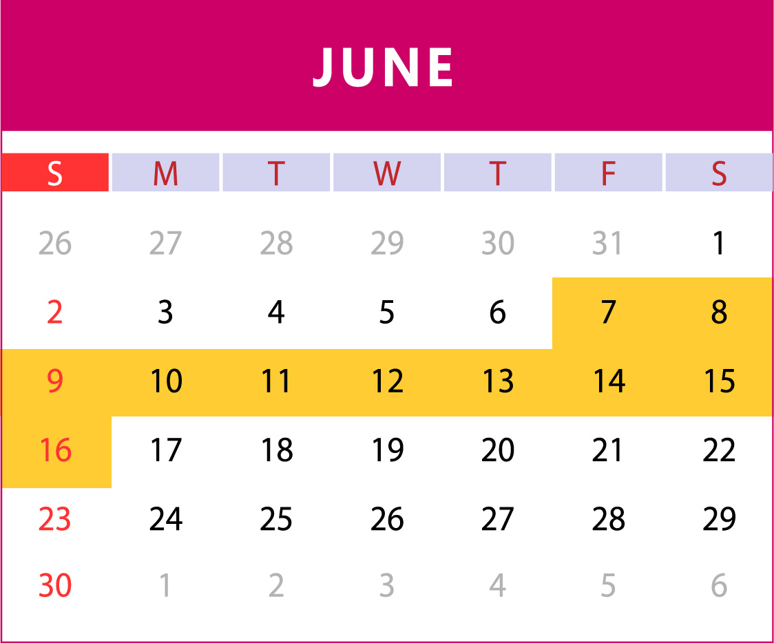 June Calendar showing June 8-16 dates for event.